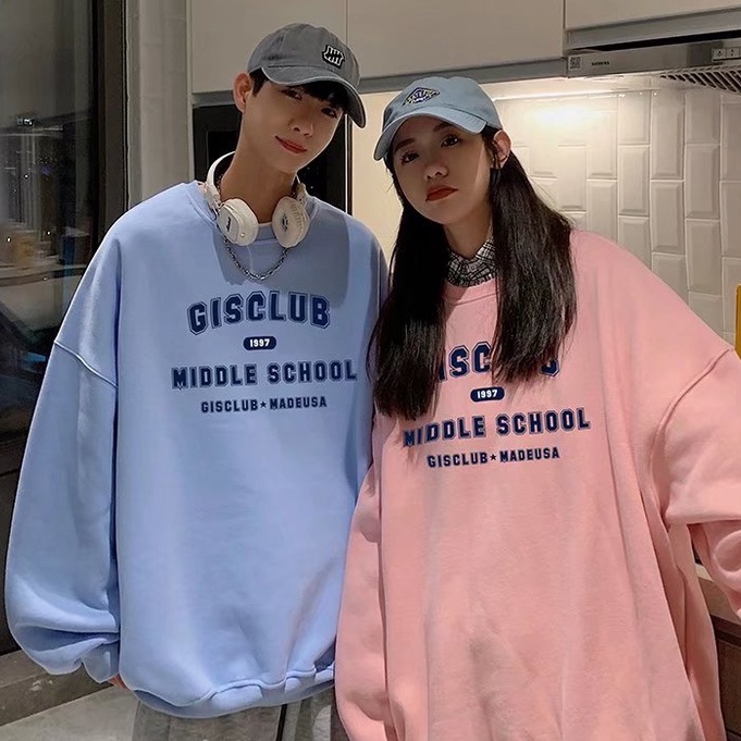 Áo sweater cổ tròn dáng rộng phong cách Hàn Quốc thời trang cho cặp đôi size M-5XL