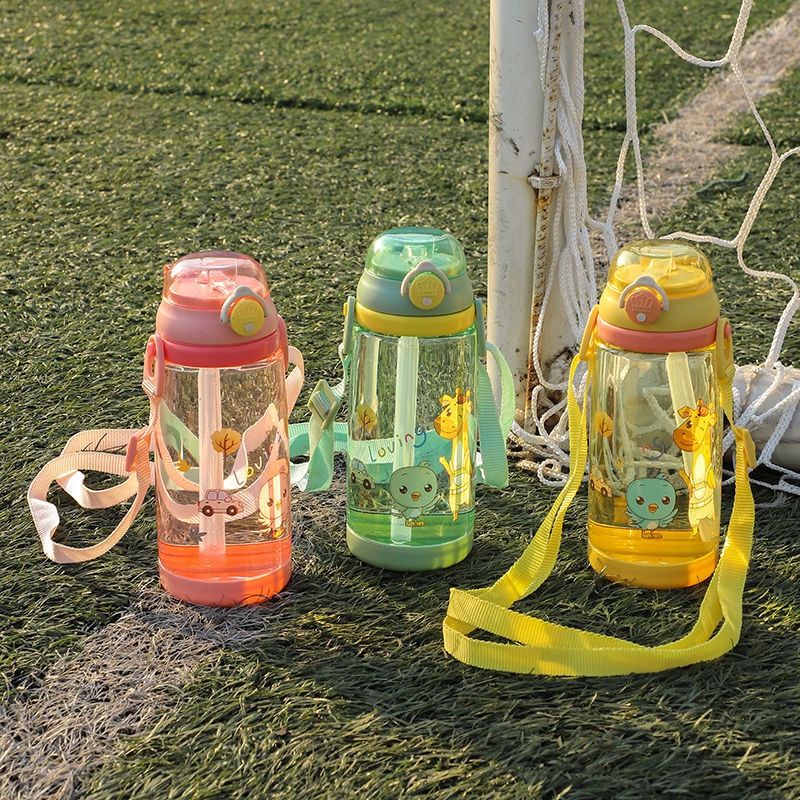 Bình Đựng Nước Có Ống Hút HOKORI 450ML Cho Bé Đi học, Đi chơi