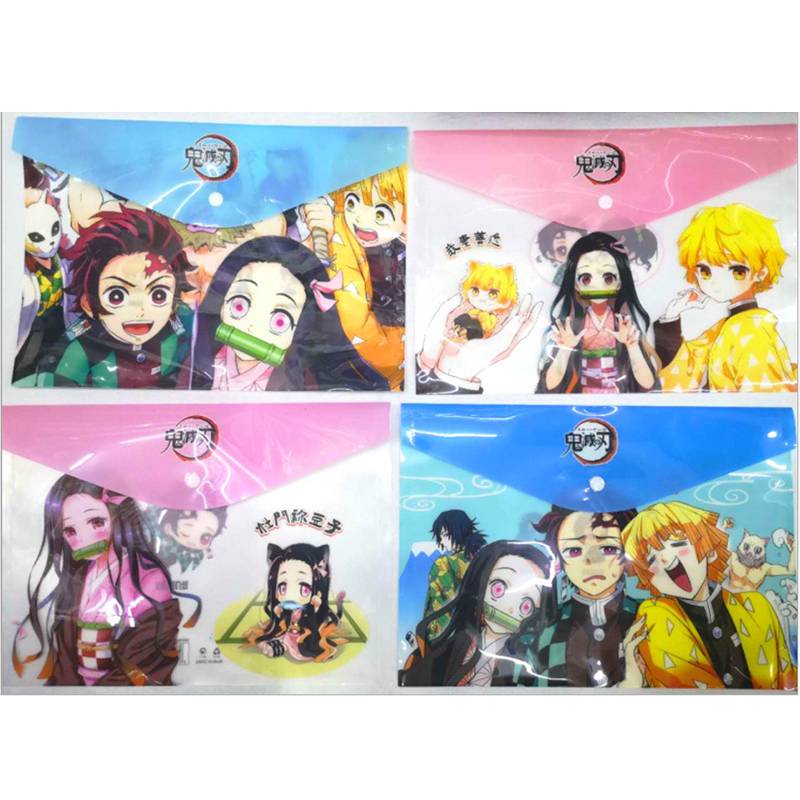 4 cái bìa nút F4 My Clear A4 Demon Slayer Kimetsu No Yaiba Kamado Tanjirou Nezuko Agatsuma Zenitsu File Bag Document Pen Filing Products Pocket Folder Office School Supplies Stationery kids Boy girl gift