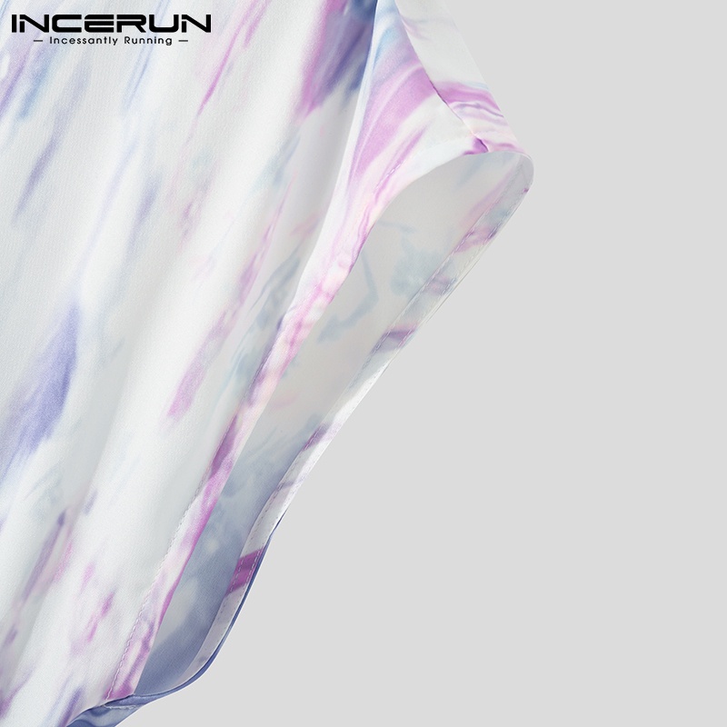 INCERUN Bộ Áo Liền Quần Sát Nách Dáng Rộng Nhuộm Màu Độc Đáo Phong Cách Phương Tây Thời Trang Cho Nam