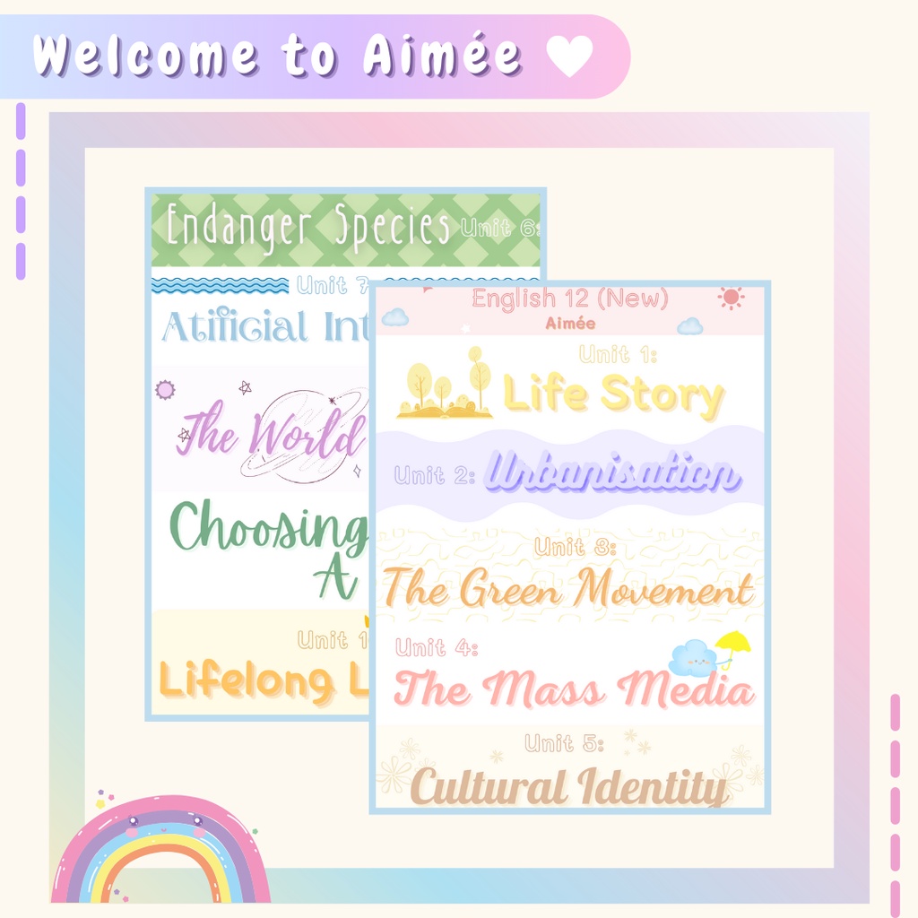 Sticker tiếng anh 12, tiêu đề tiếng anh 12  | AIMÉE