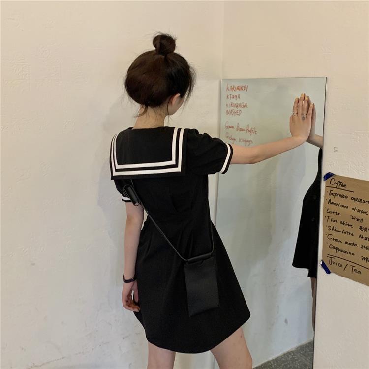 Đầm Chữ A Tay Ngắn Phồng Cổ Thủy Thủ Thời Trang Mùa Hè Hàng Mới