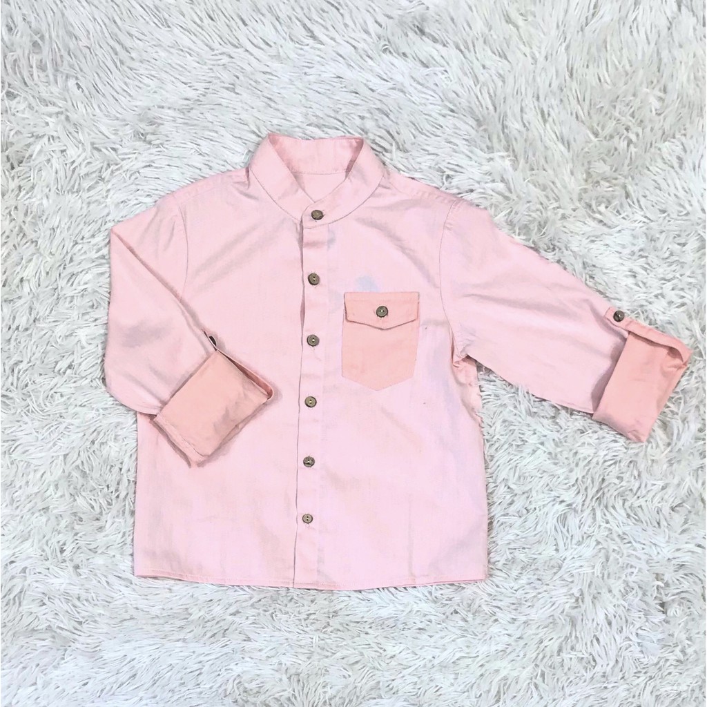 Áo sơ mi bé trai hồng/cam/navy lalalune
