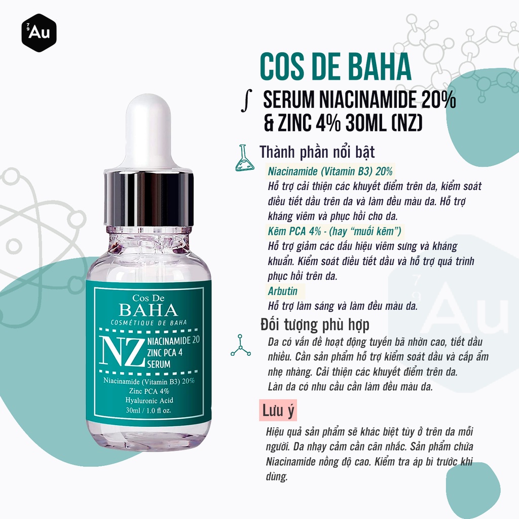 Cos De BAHA | Serum Niacinamide 20% + Kẽm 4% + Arbutin - Hỗ Trợ Giải Quyết Vấn Đề Lỗ Chân Lông, Làm Đều Màu Da 30ML (NZ)