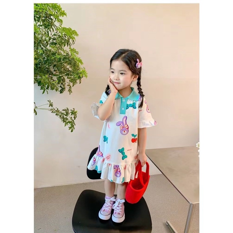 Đầm Mùa Hè Tay Cộc Có Cổ Công Chúa Hợp Thời Trang Cho Bé Gái 5 Tuổi