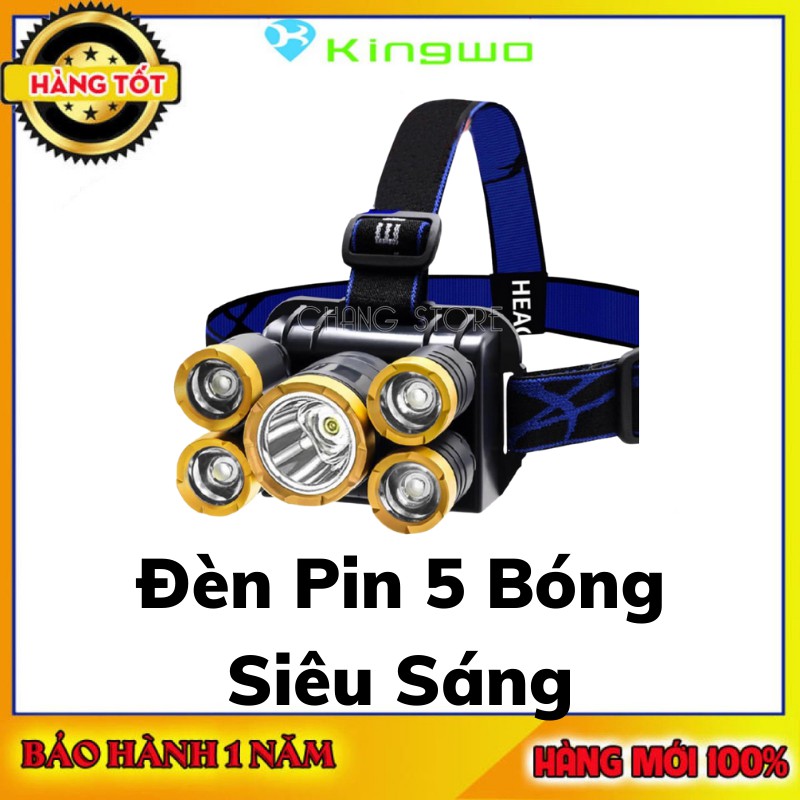 [ Bản Mới, Bóng To Sáng Hơn ] Đèn Pin Đội Đầu 5 Mắt Siêu Sáng, Đèn Pin Siêu Sáng Pin Dung Lượng Cao