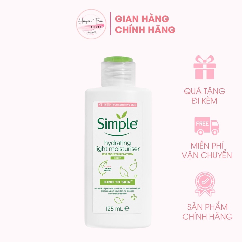 Kem Dưỡng Ẩm Simple Kind To Skin Hydrating Light Moisturiser Cấp Ẩm Hiệu Quả Đem Lại Làn Da Mịn Màng Căng Bóng 125ml