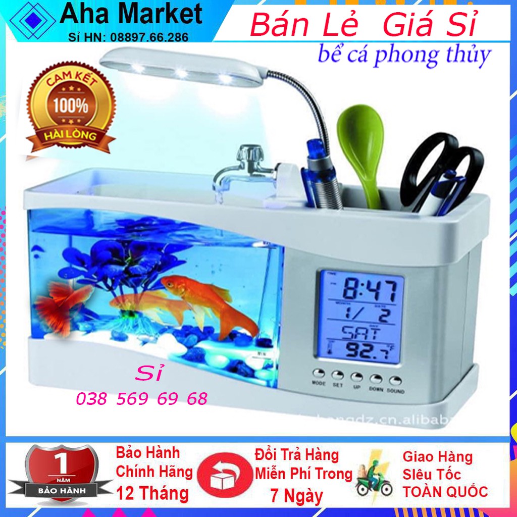 💖Bể Cá Mini💖/Rẻ Vô Địch/ Hồ Cá Cảnh Mini Kiêm Đồ Hồ Để Bàn Siêu Đẹp (Tặng Kèm Đá Và Cây Cảnh)