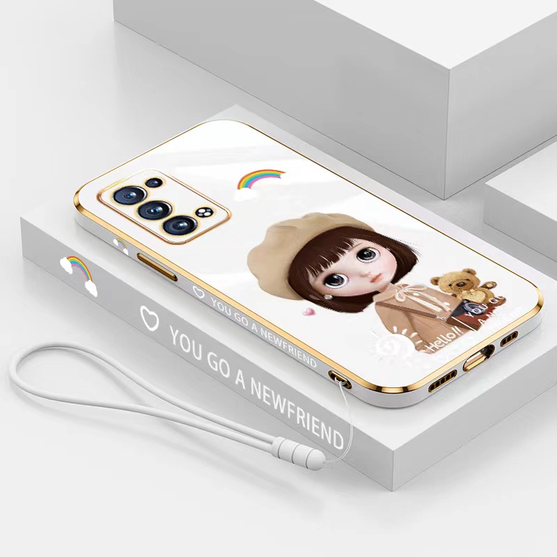 Realme 8 5G 7i 7 C17 5 5i 5s 6i C3 6 Pro 5 Pro 7 Pro 6S 6 V5 V13 Straight edge 90° cartoon girl plating lens protection phone case