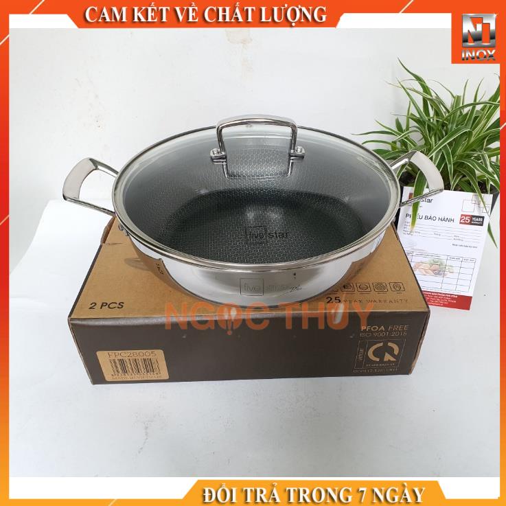 Chảo tổ ong chống dính 2 quai 3 lớp đáy liền inox 304  FiveStar