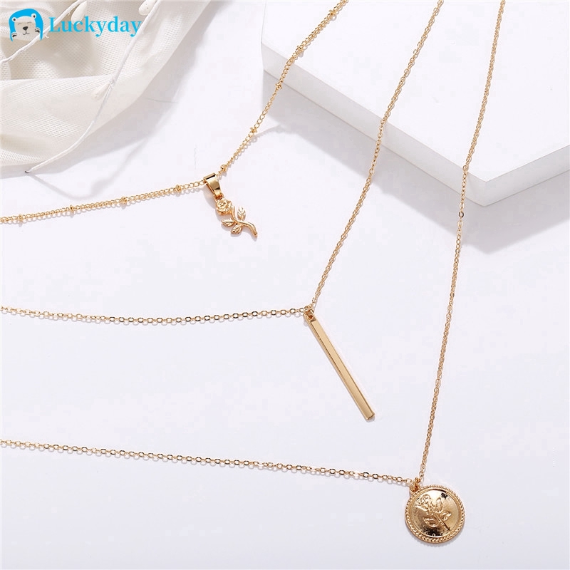 Dây chuyền khóa cài tròn màu vàng kim cổ điển họa tiết hoa hồng sang trọng làm quà tặng cho nữ
