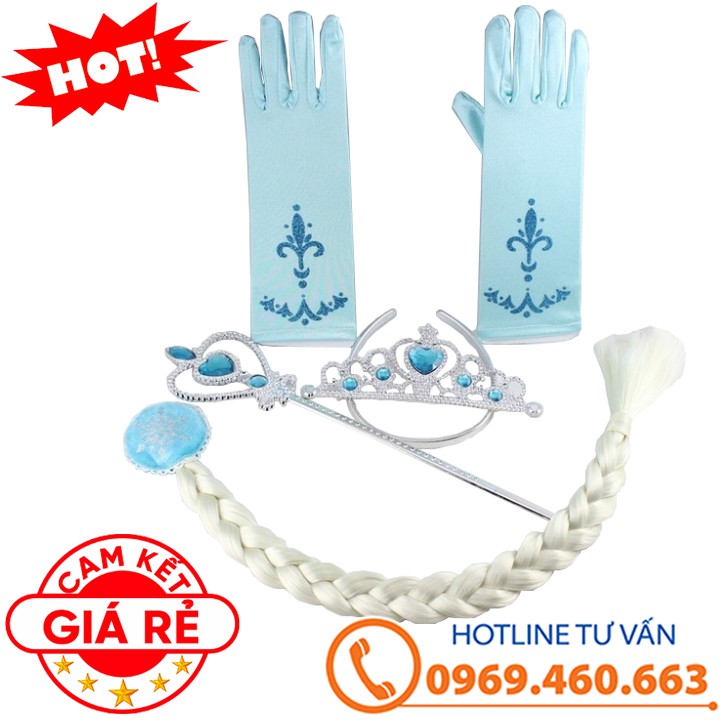 BỘ PHỤ KIỆN CÔNG CHÚA ELSA 4 MÓN. PHỤ KIỆN ELSA XANH - HỒNG