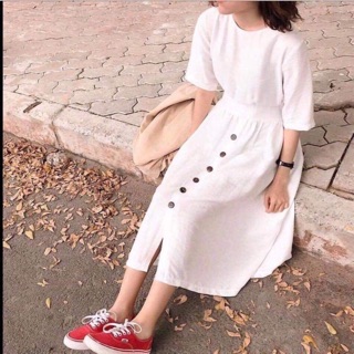 Váy maxi đũi trắng