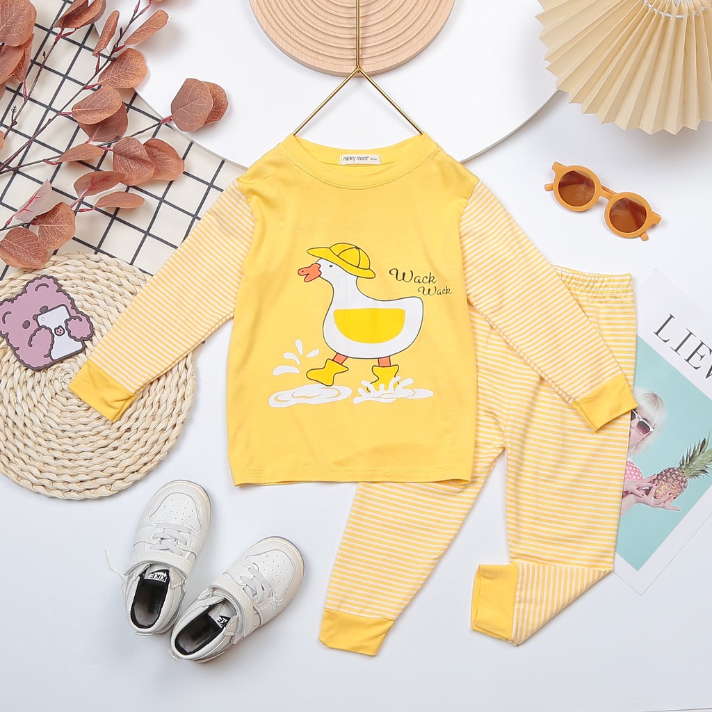 [Bé 7-27kg] Bộ Dài tay Thun Lạnh Ráp Lăng Phối Tay Sọc Dệt In Hình Mềm Mịn Mát In Hình Cho Bé Trai, Bé Gái