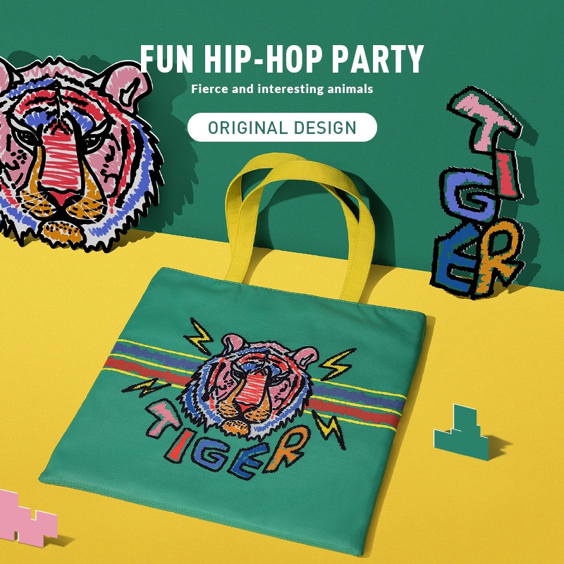 MAH Túi đeo vai Thiết kế in ấn thời trang Tiger Túi vải du lịch thông thường sức chức lớn dành cho cả nam và nữ