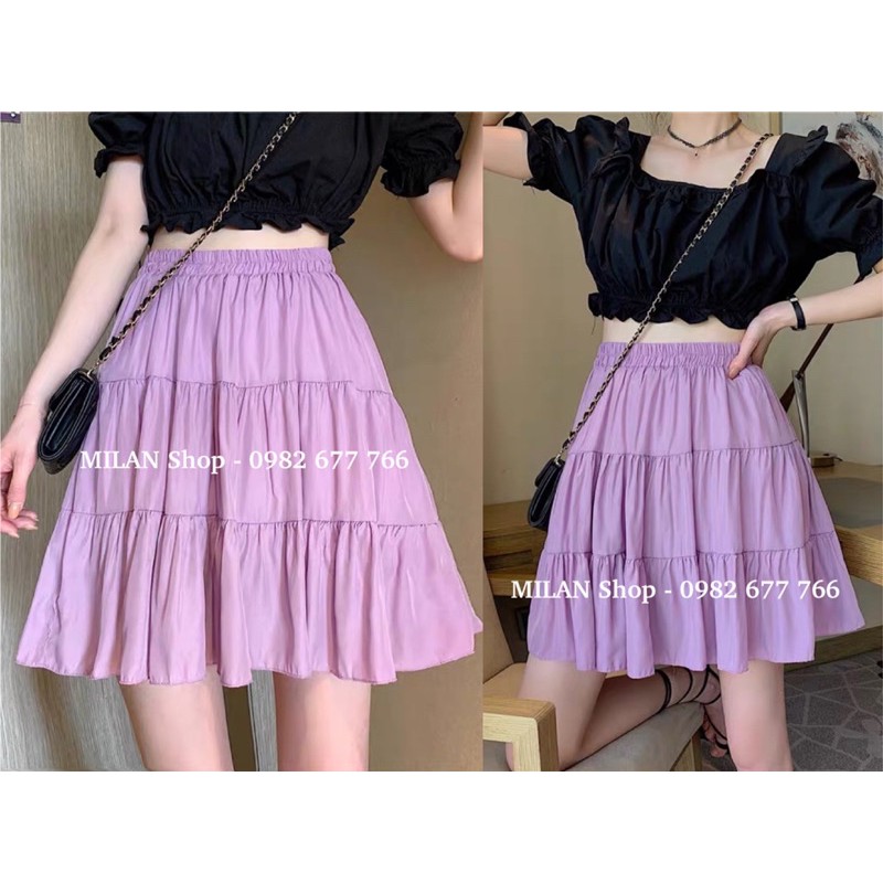 Chân váy ngắn tầng chất lụa mát phê 2 kiểu thời trang