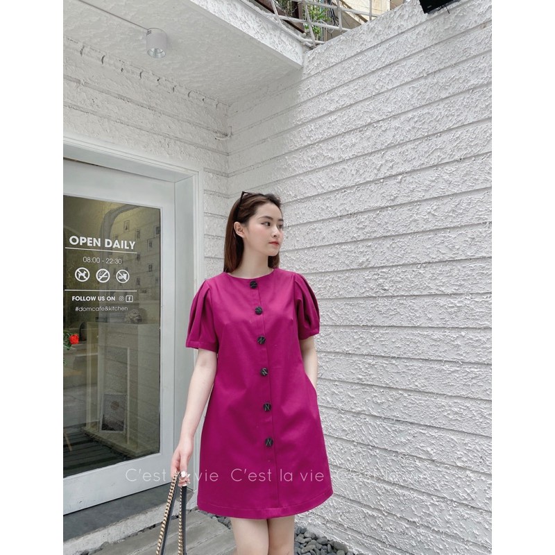 Váy thô tay bồng màu hồng tím cẩm | BigBuy360 - bigbuy360.vn