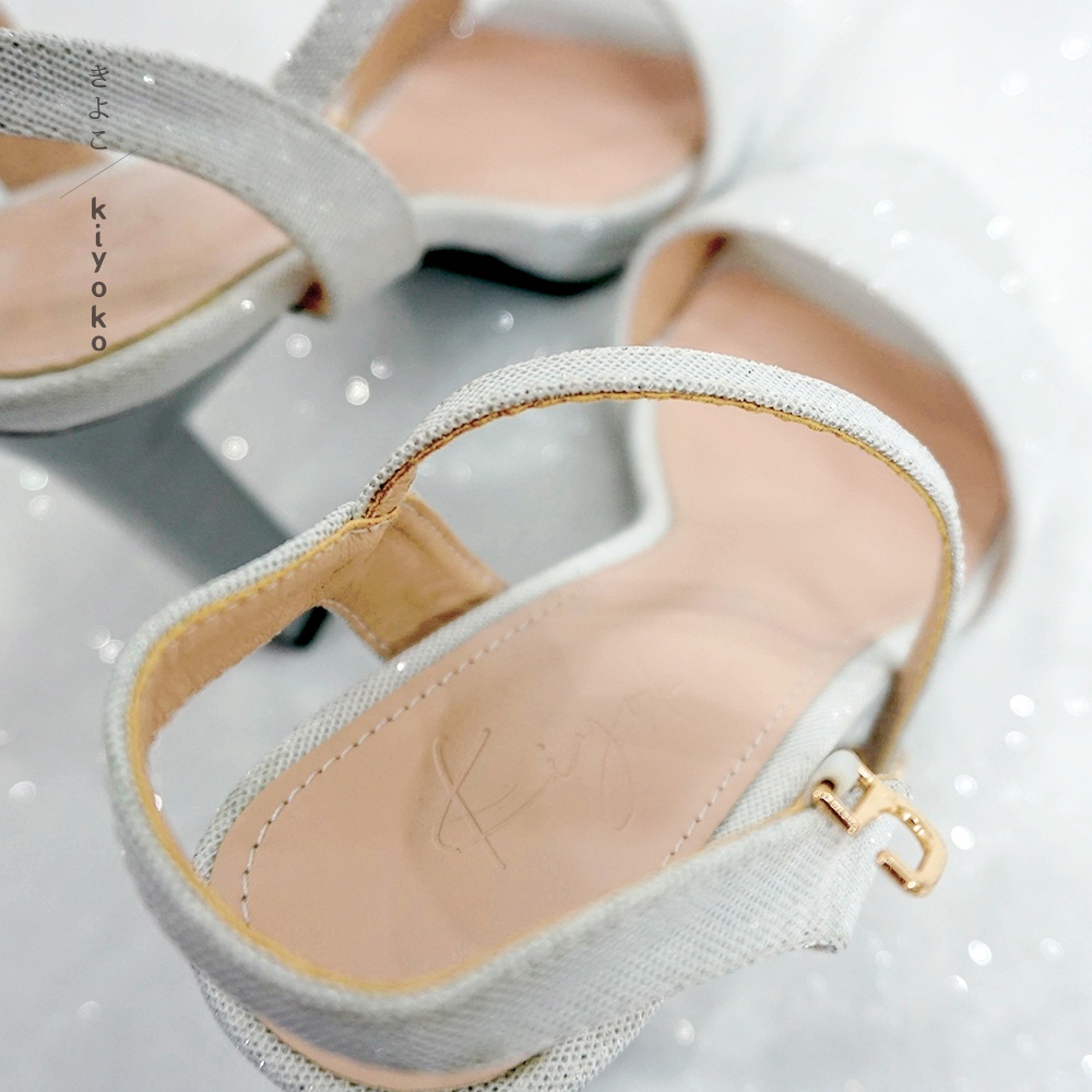 Giày cưới sandal Kiyoko lấp lánh màu trắng bạc cao 10cm | siêu chắc chân
