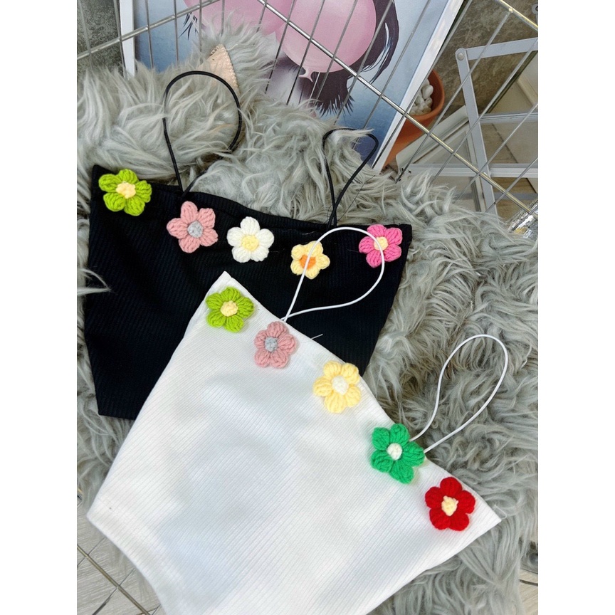 Áo hai dây croptop, hoa len móc siêu xinh blossom A5365