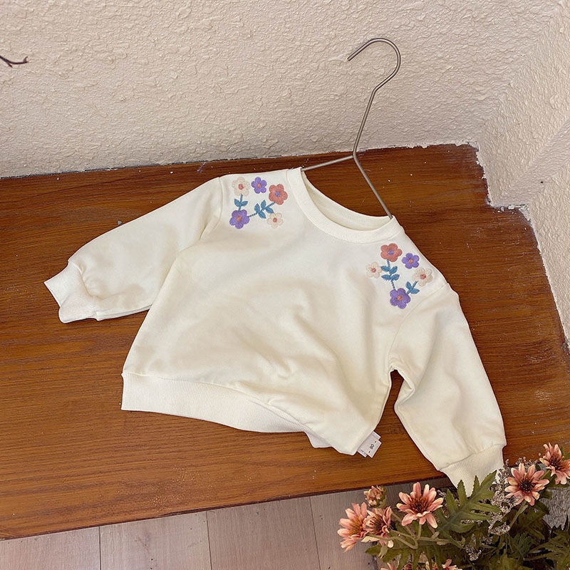 Áo Thun Cotton Nguyên Chất Thêu Hoa Phong Cách Nông Thôn Mới Cho Bé Gái