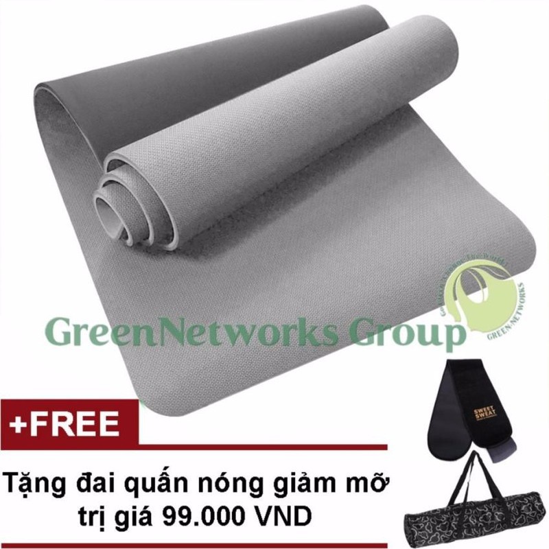 Thảm tập Gym và Yoga TPE 8mm 2 lớp xám + TẶNG ĐAI QUẤN MỠ