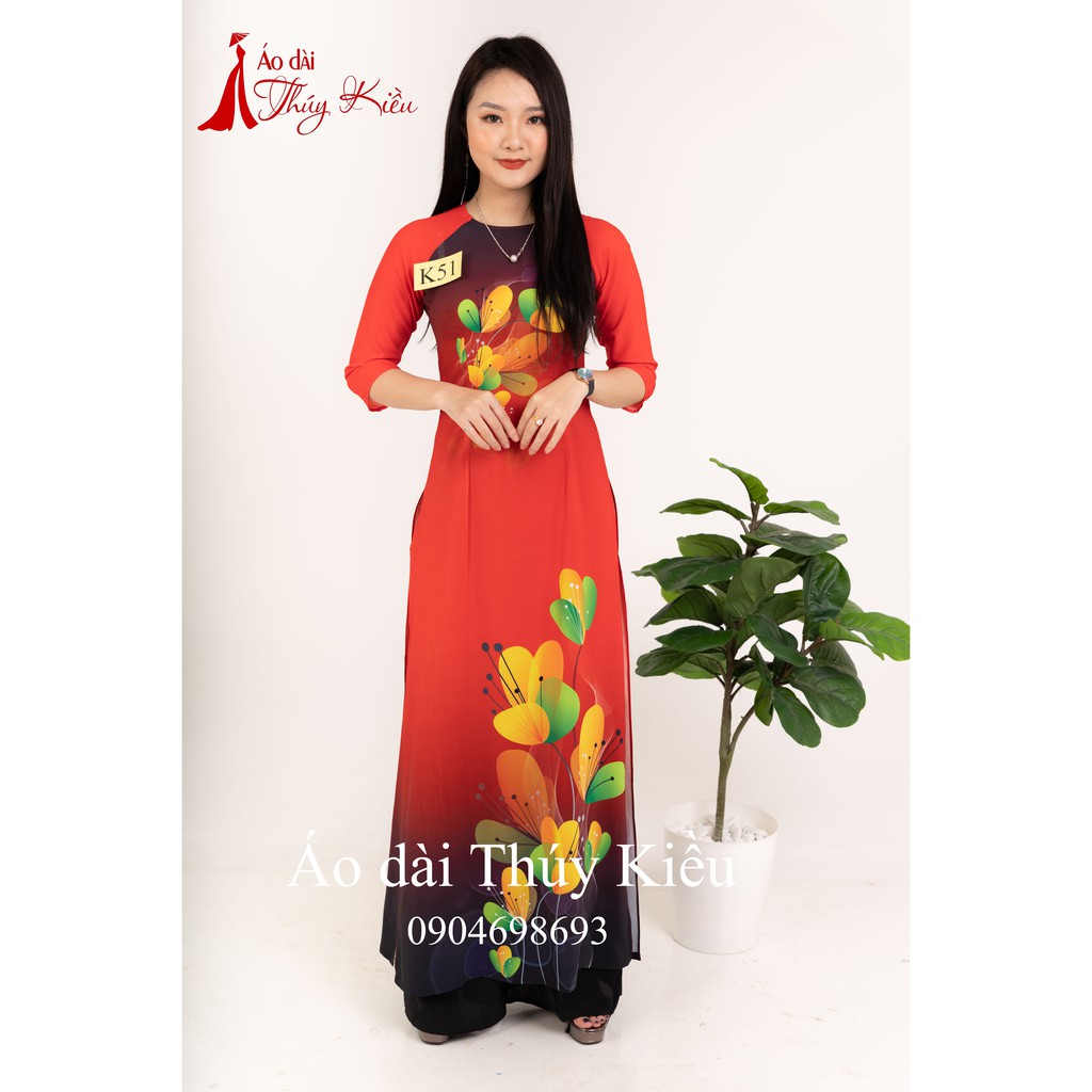 Áo dài truyền thống thiết kế may sẵn tết cách tân nữ nền đỏ K51 Thúy Kiều mềm mại co giãn áo dài giá rẻ