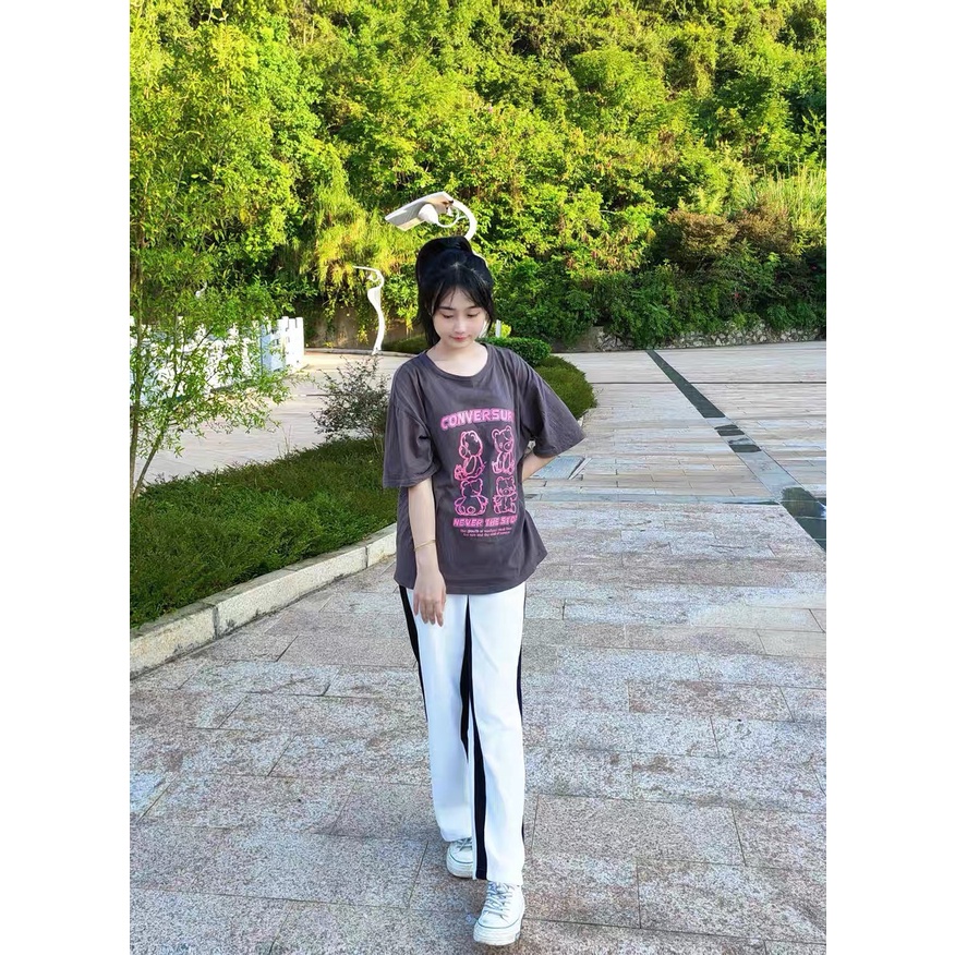Quần vải ống rộng - Quần ống suông phối sọc đen trắng Chất liệu cotton dệt tổ ong mới nhất năm nay