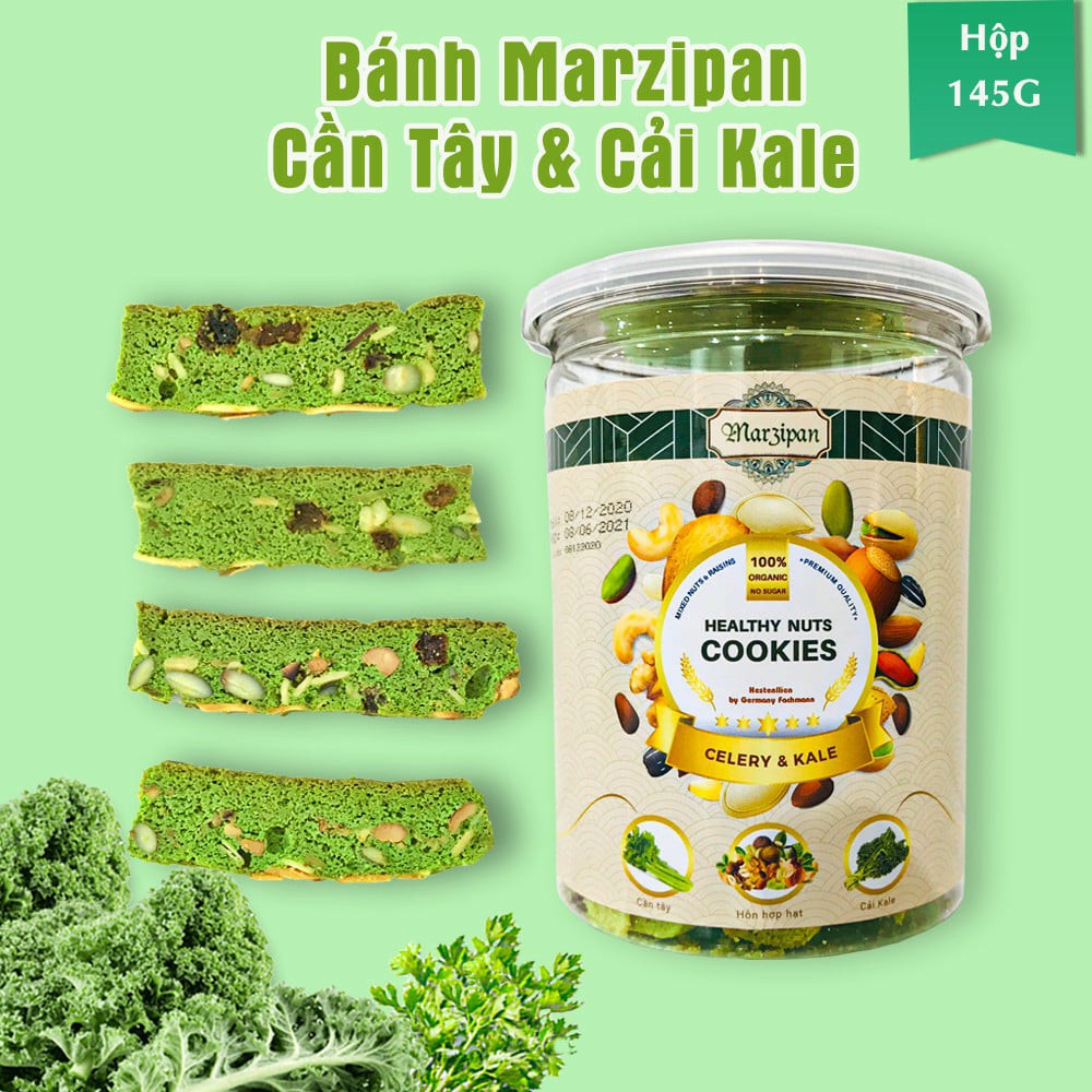 Bánh Ăn Kiêng Biscotti Mazipan Bột Cần Tây Cải Xoăn Kale kết hợp với ngũ cốc (Hộp 145g) giảm cân ăn kiêng không đường