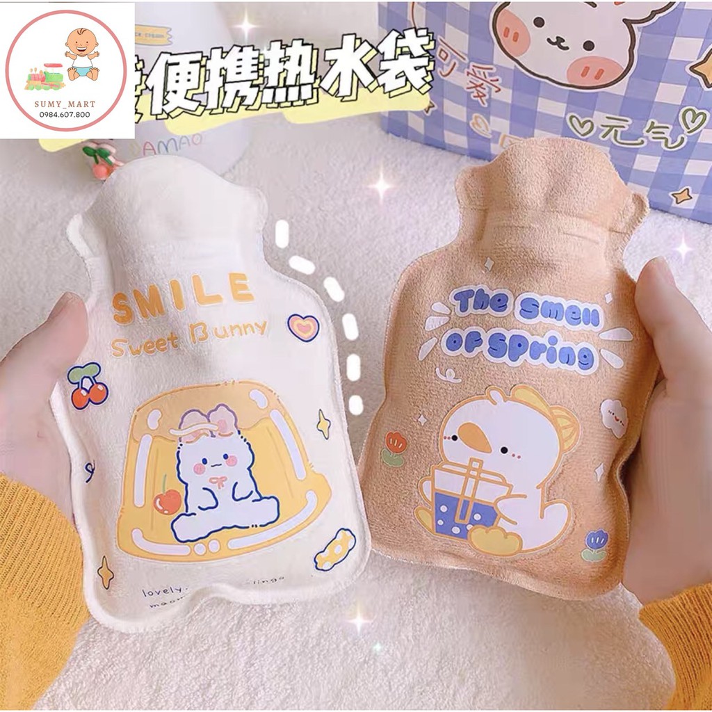 Túi Chườm 𝐅𝐫𝐞𝐞𝐒𝐡𝐢𝐩Túi sưởi giữ nhiệt 200ml vải nhung mềm mại, Túi chườm nóng lạnh mini giữ ấm bụng nhiều mẫu xinh xắn