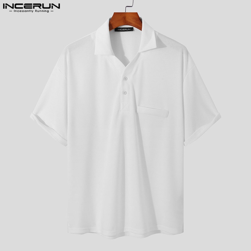 Áo thun polo INCERUN tay ngắn màu sắc tinh khiết thời trang mùa hè cho nam