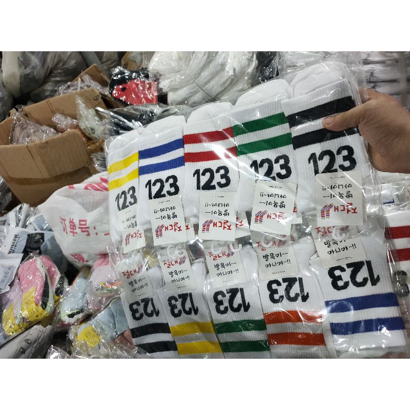 Tất Cổ Cao Cotton Unisex Số 123 Phối Cổ Viền Màu Cá Tính