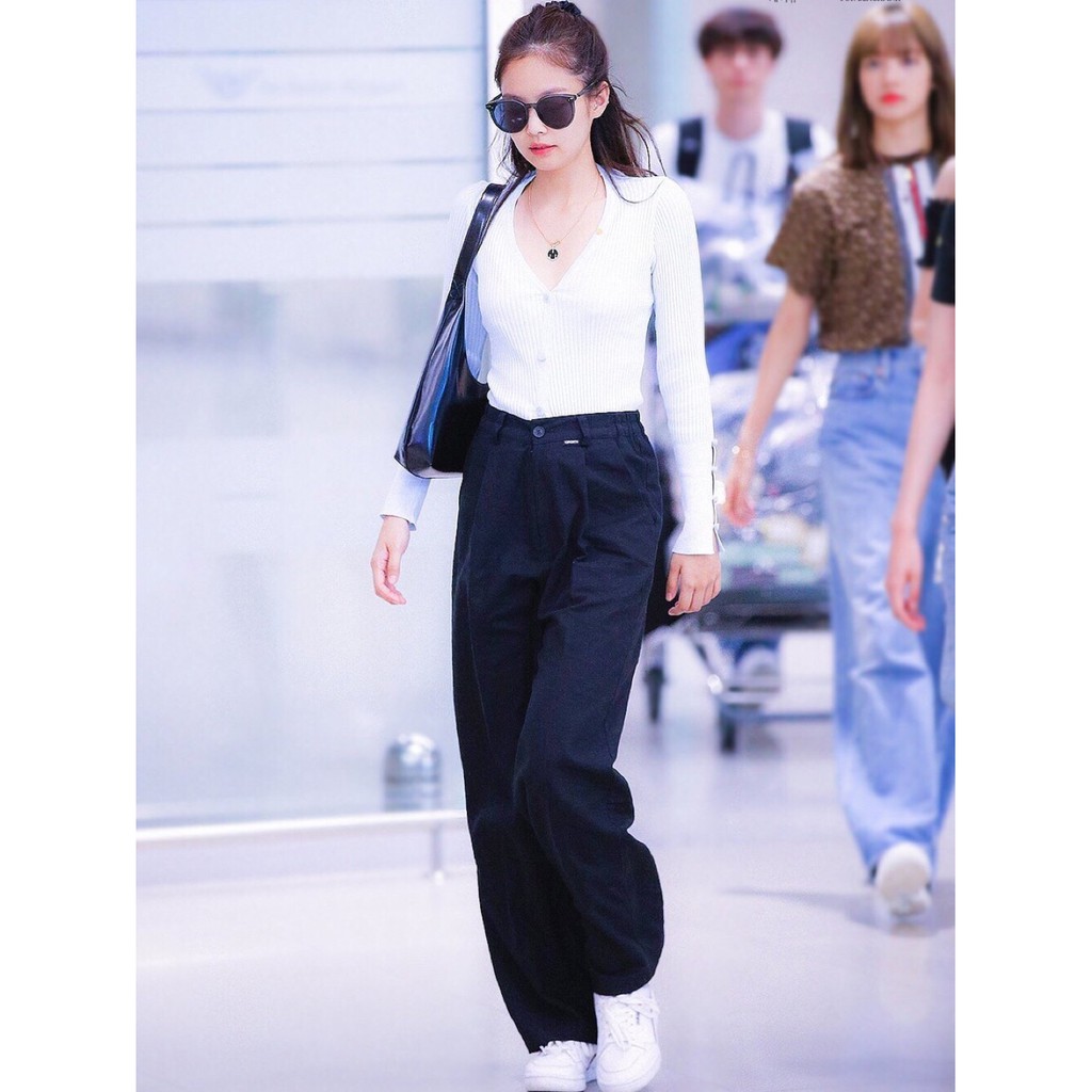 Jennie Blackpink Áo Khoác Cardigan Dệt Kim Cổ Chữ V Màu Trơn Cho Nữ