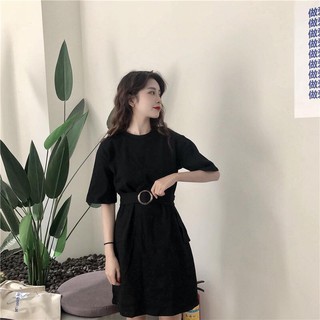Váy thun đầm nữ tay lỡ Hàn Quốc kiểu basic + thắt lưng VV1