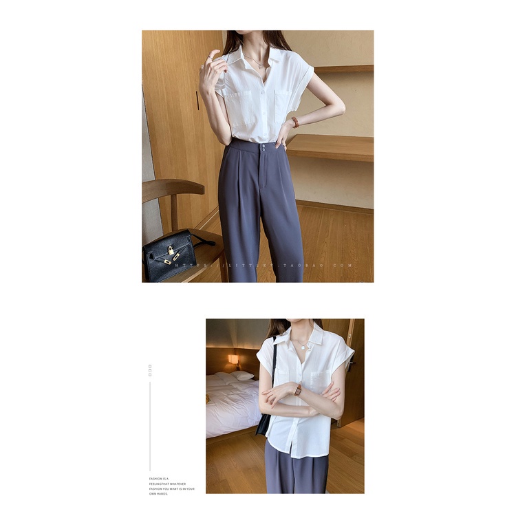 Áo sơ mi trơn ngắn tay dáng rộng thời trang hè 2021 đơn giản cổ điển cho nữ