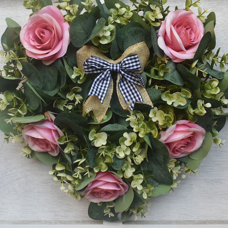 Vòng Hoa Hồng Giả Hình Trái Tim Màu Đen Bằng Vải Lanh Trang Trí Cửa Trước