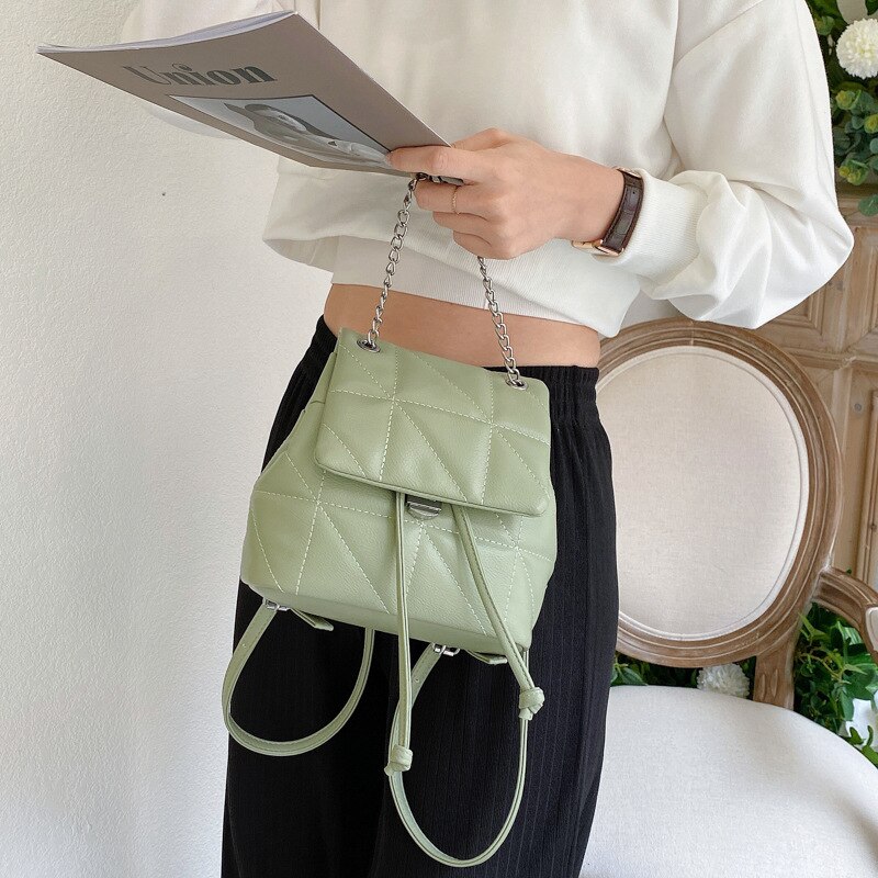 Ba Lô Đi Học JASMIN NOIR Thêu Hoạt Tiết Lưới Vuông Cỡ Nhỏ Gắn Dây Xích Thông Thường Dành Cho Bạn Gái Thanh Thiếu Niên