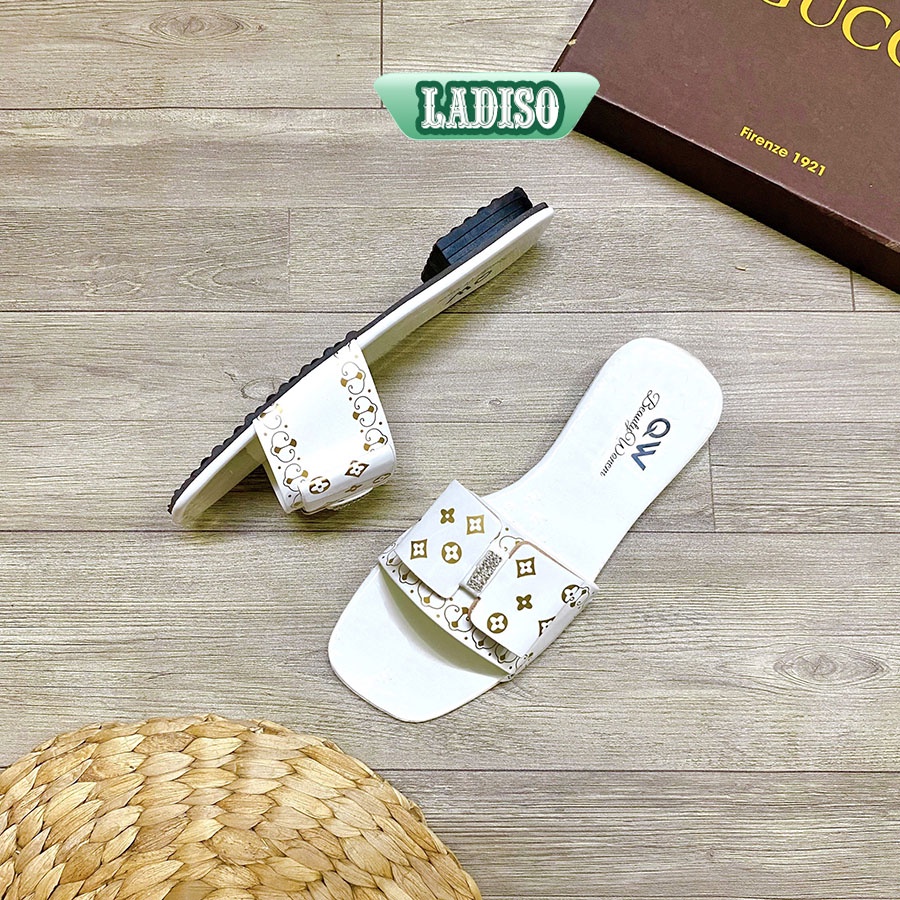 Dép nữ quai ngang thời trang họa tiết phối nơ đính đá sang trọng trẻ trung LADISO - TT443