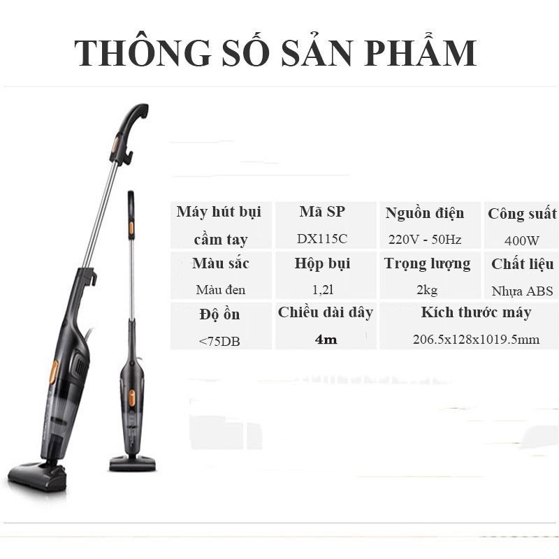 Máy hút bụi cầm tay Deerma DX115C Lực hút 15000Pa Hàng chính hãng BH 12 tháng