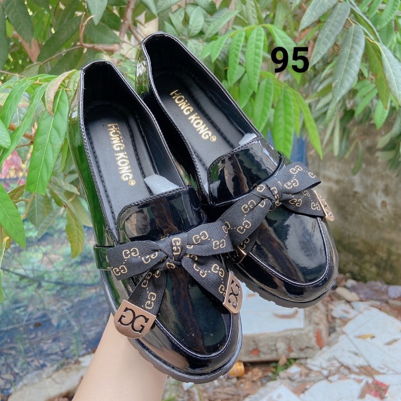 Giày lười đi học nữ nơ vải đế 3p,hài búp bê mũi tròn đế đốc da sần hót hít rẻ đi chơi đẹp ảnh thật