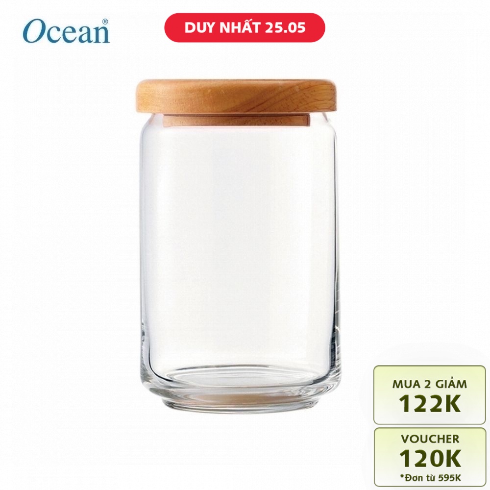 Bộ 3 hũ thủy tinh Ocean Pop Jar 750ml nắp gỗ
