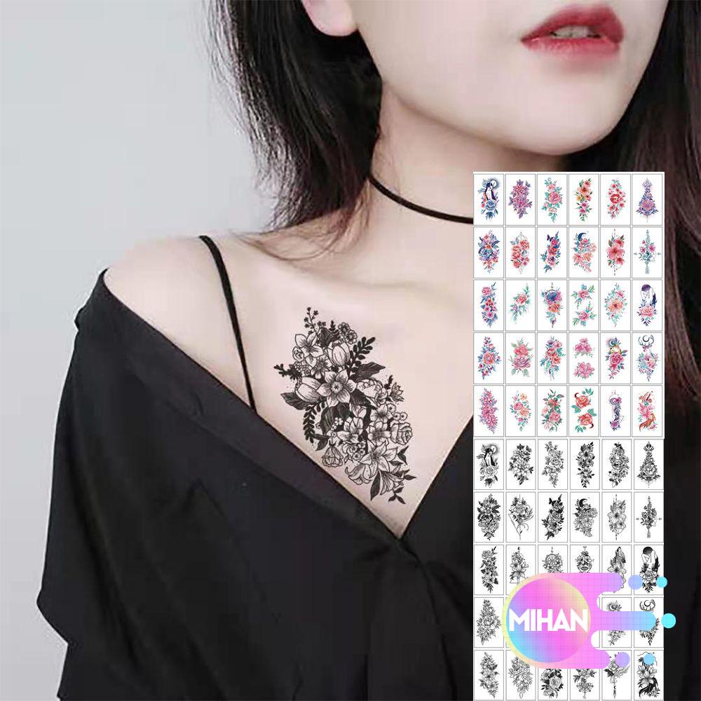 (Hàng Mới Về) Set 30 Hình Xăm Dán Tạm Thời Họa Tiết Hoa Hồng Đen Thời Trang Cho Nữ Mihan1