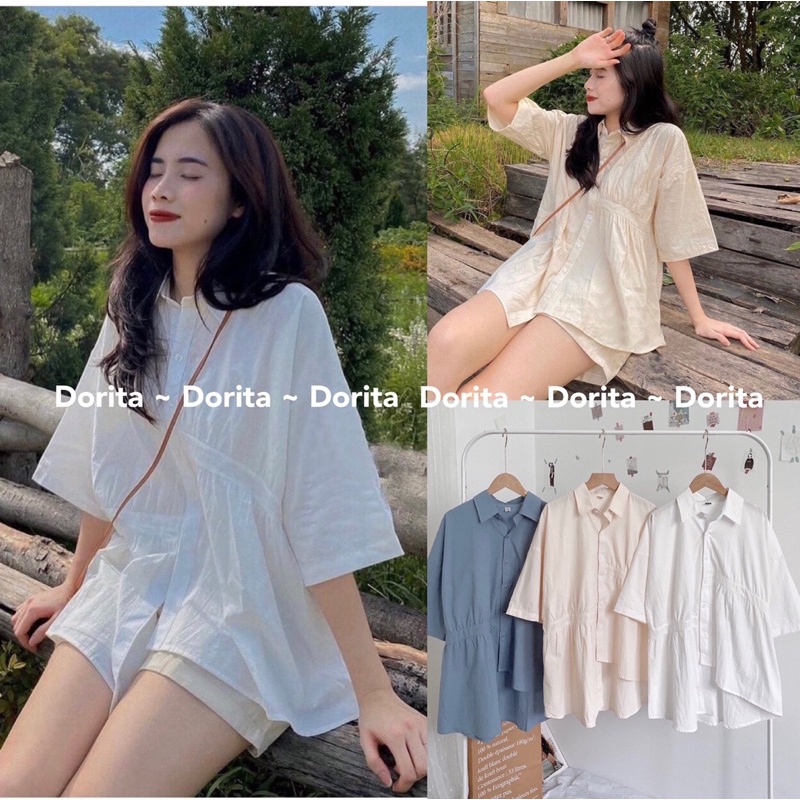 [Ảnh thật/Video] Áo sơ mi vạt lệch Hàn Quốc, Áo sơ mi Dorita - Dorita Boutique
