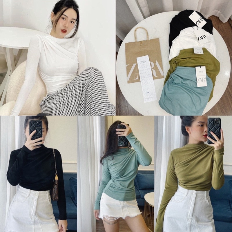 áo dúm vai và sườn cổ cao 4 màu cho nữ