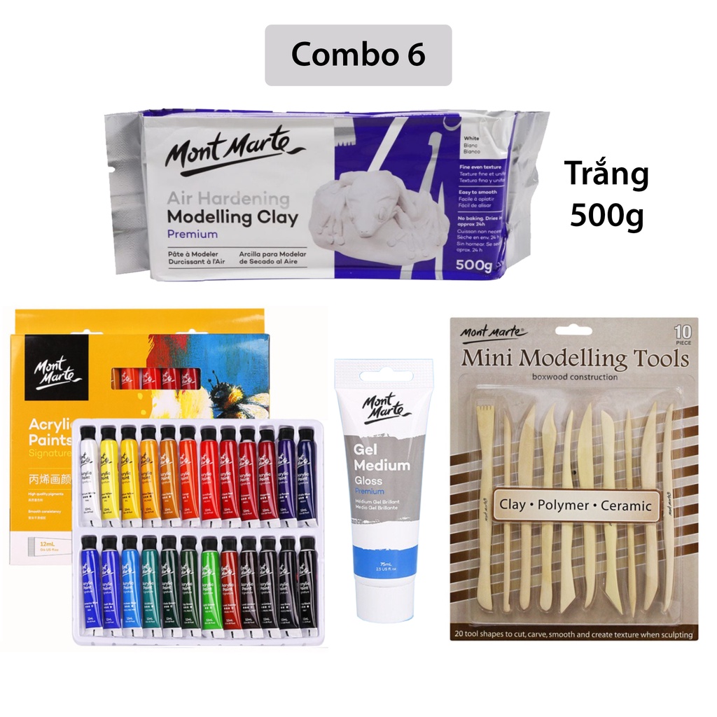 [Hỏa Tốc HCM] Combo Đất Sét Tự Khô Mont Marte và dụng cụ (Air Hardening Modelling Clay)