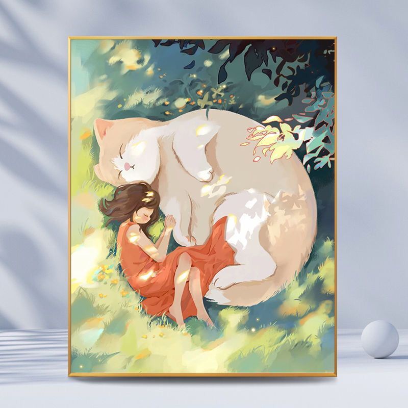 Bộ tranh sơn dầu Hamlet tô màu theo số hình thỏ và hoa trang trí tinh tế cỡ 30*40/ 40*50cm