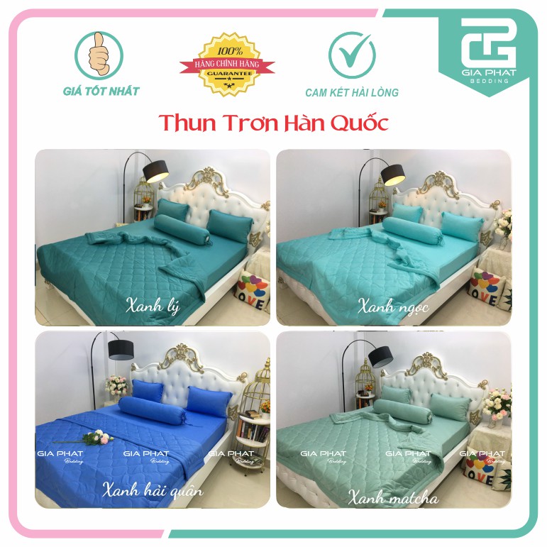 Bộ drap thun trơn Hàn Quốc 4 món 1m6 - 1m8  ga nệm + 2 gối nằm + gối ôm