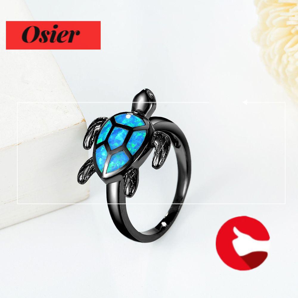 Nhẫn Đính Đá Opal Màu Xanh Dương Hình Rùa Biển Dễ Thương Thời Trang Cho Nữ