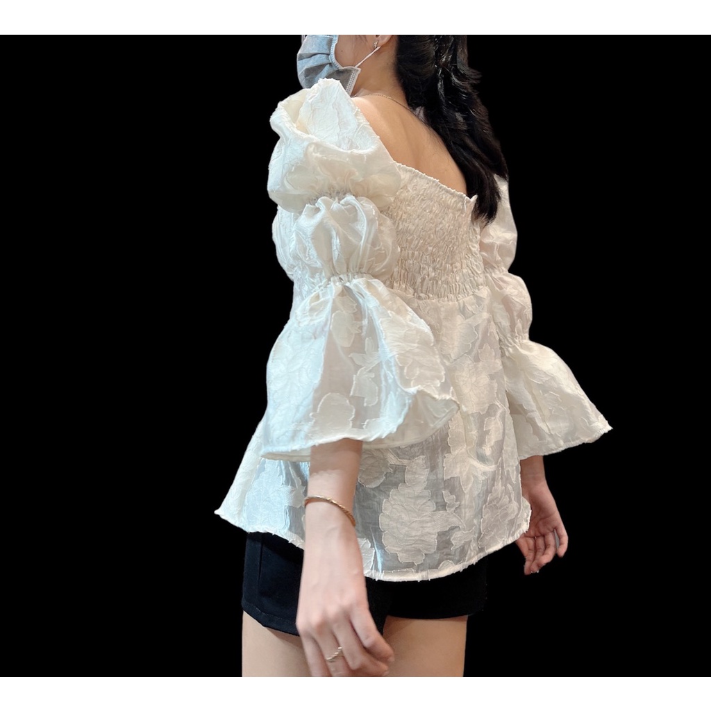 Áo gấm tay phồng bo thun cao cấp bigsize ảnh thật  QA01-0622