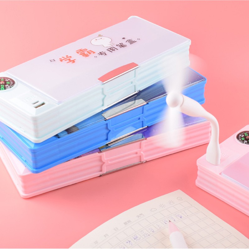 Top New Creative Multifunctional USB Charging Pencil Case With Led Light And Usb Mini Fan Stationery Box Pencil Case