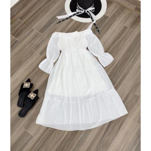 [RẺ VÔ ĐỊCH] Váy Tiểu Thư Trắng Trễ Vai Hoặc Cổ Vuông Vintage - Đầm Xòe 2 Lớp Mặc Nhiều Kiểu Hot